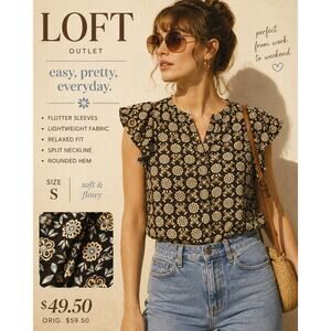 LOFT Outlet Floral Geometric Print Flutter Sleeve Blouse Size Small